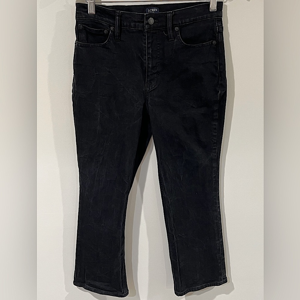Women’s J. Crew 28 Mid-Rose Flare Crop Washed Black Denim Jeans Pants EUC